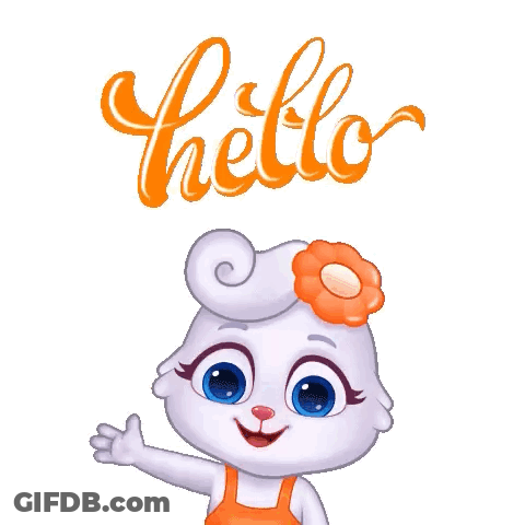 A Cartoon Rabbit With A Flower In Her Hair Is Waving In Front Of The Word Hello . GIF