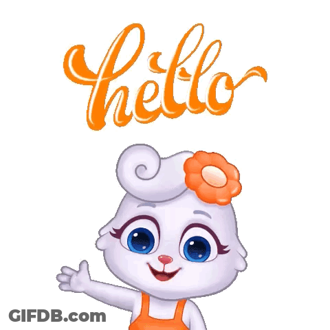 A Cartoon Rabbit With A Flower In Her Hair Is Waving With The Word Hello In The Background GIF