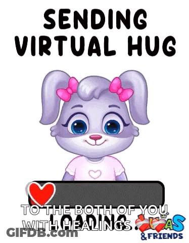 A Cartoon Rabbit With A Pink Bow Is Sending A Virtual Hug To The Both Of You With Healings And Friends . GIF