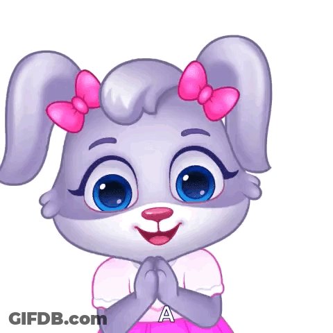 A Cartoon Rabbit With A Pink Bow On Her Ears And A Letter A On Her Chest GIF