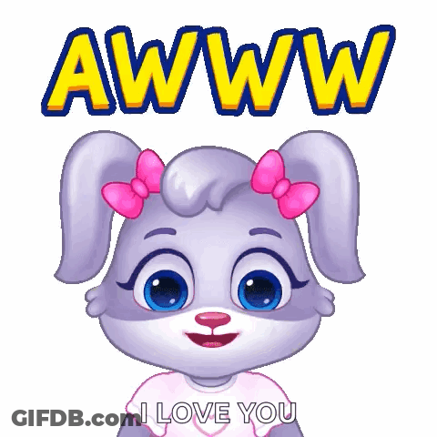 A Cartoon Rabbit With A Pink Bow On Her Ears Is Saying Awww I Love You . GIF