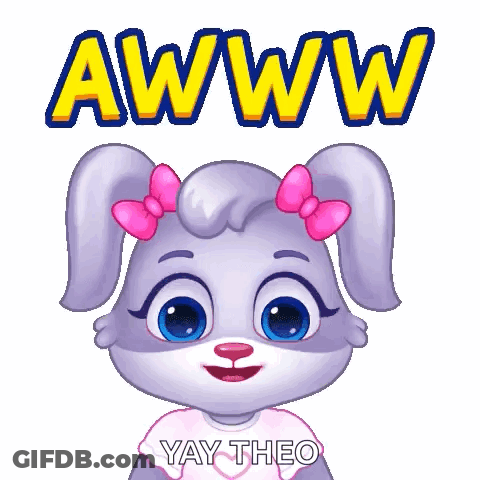 A Cartoon Rabbit With A Pink Bow On Her Ears Is Saying Awww Yay Theo GIF