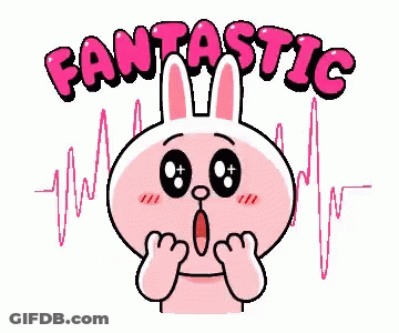 A Cartoon Rabbit With A Surprised Look On Its Face And The Words Fantastic Written Above It . GIF