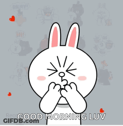 A Cartoon Rabbit With Hearts Around It And The Words Good Morning Luv GIF