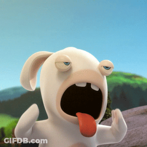 A Cartoon Rabbit With Its Tongue Hanging Out Making A Funny Face GIF