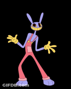A Cartoon Rabbit With Overalls And Yellow Hands GIF