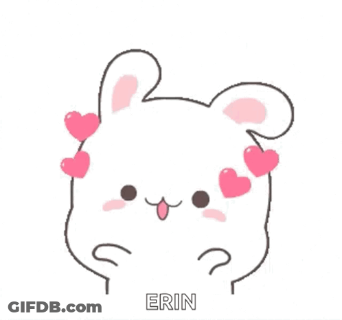 A Cartoon Rabbit With Pink Hearts On Its Ears And A Question Mark On Its Face . GIF