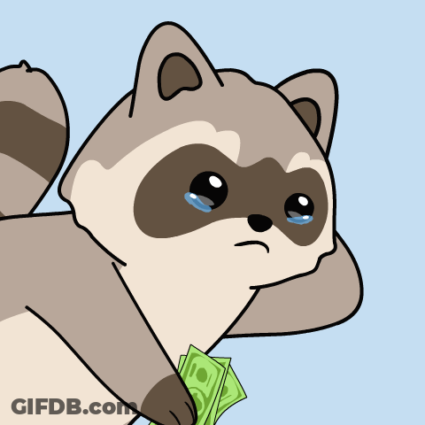 A Cartoon Raccoon Is Crying While Holding A Bunch Of Money GIF