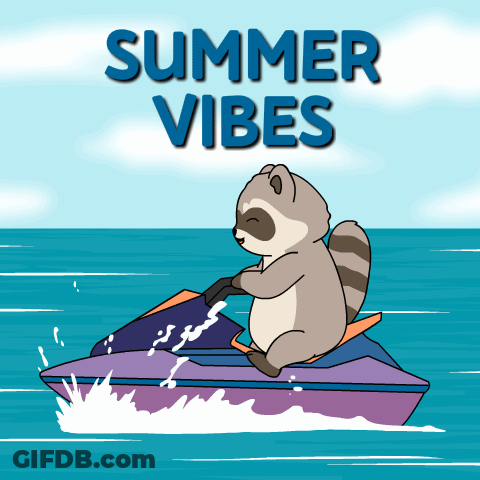 A Cartoon Raccoon Is Riding A Jet Ski In The Ocean GIF