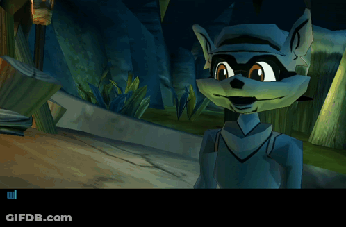A Cartoon Raccoon Is Standing In A Forest And Smiling GIF