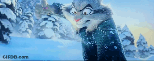 A Cartoon Raccoon Is Standing In The Snow Looking At The Camera . GIF