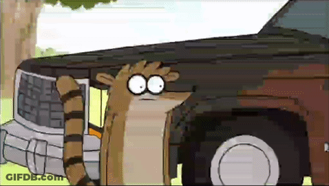 A Cartoon Raccoon Is Standing Next To A Car With A Tree In The Background . GIF