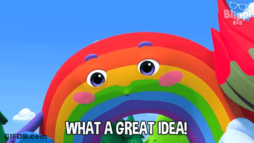 A Cartoon Rainbow Says What A Great Idea In Front Of A Blue Sky GIF