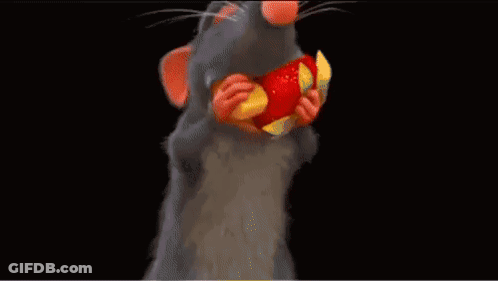 A Cartoon Rat Is Holding A Piece Of Meat And A Piece Of Bread . GIF
