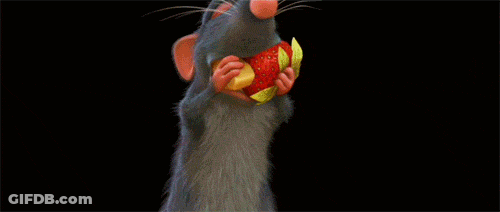A Cartoon Rat Is Holding A Sandwich And A Piece Of Fruit GIF