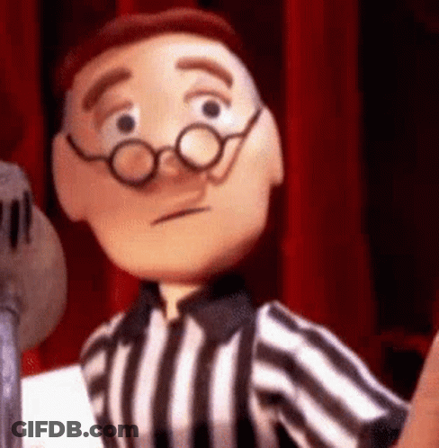 A Cartoon Referee Is Wearing Glasses And A Striped Shirt . GIF