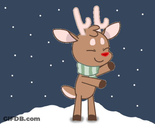 A Cartoon Reindeer Wearing A Scarf And Antlers GIF