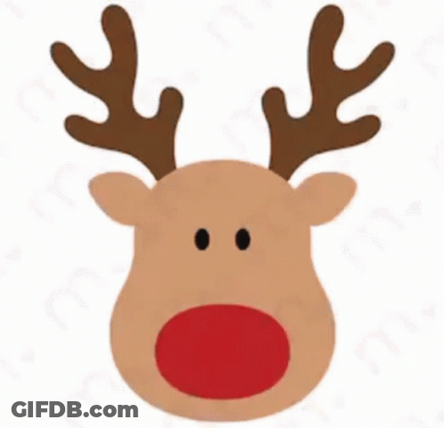 A Cartoon Reindeer With Antlers And A Red Nose On A White Background . GIF