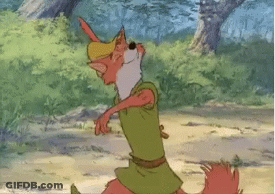 A Cartoon Robin Hood Is Standing In The Woods With His Arms Outstretched . GIF