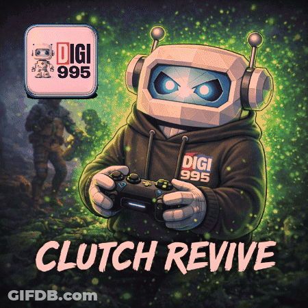 A Cartoon Robot Holding A Video Game Controller With The Words Clutch Revive Below Him GIF