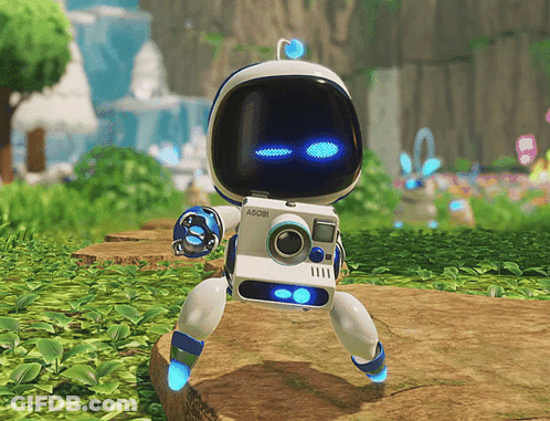 A Cartoon Robot With A Camera And The Word Assor On It 'S Head GIF