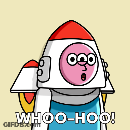 A Cartoon Rocket With A Surprised Face And The Words Whoo-Hoo On The Bottom GIF