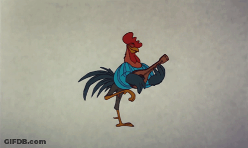 A Cartoon Rooster Is Holding A Guitar And Walking GIF