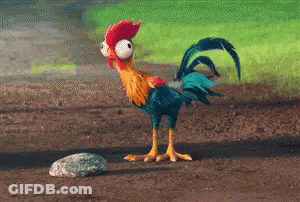 A Cartoon Rooster Is Standing Next To A Rock In The Dirt . GIF