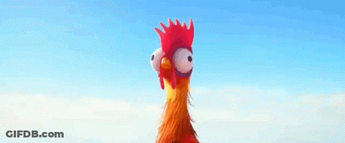 A Cartoon Rooster With A Long Neck And A Red Crest Is Looking Up At The Sky . GIF