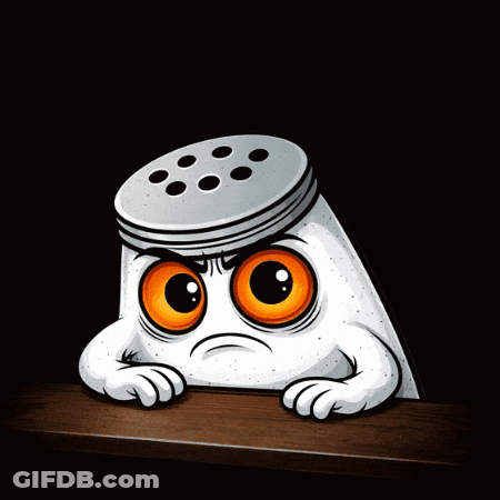 A Cartoon Salt Shaker Has A Question Mark Above It GIF