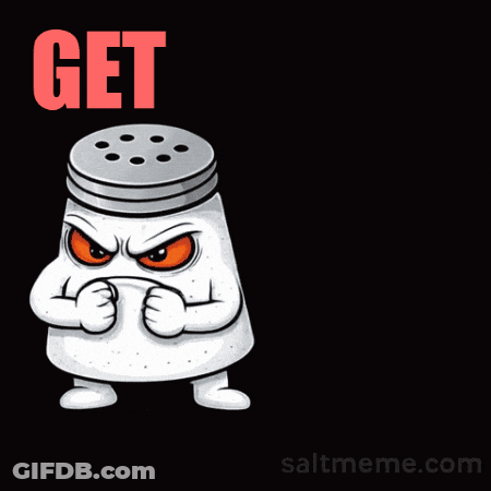 A Cartoon Salt Shaker Says Get Out In Red GIF