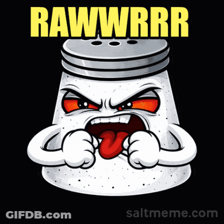 A Cartoon Salt Shaker With An Angry Face And The Words Rawwrrr Above It GIF