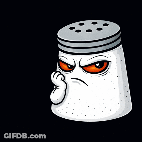 A Cartoon Salt Shaker With An Angry Face On A Black Background GIF