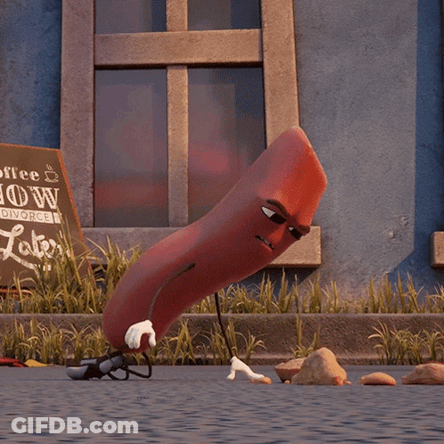 A Cartoon Sausage Is Laying On The Ground With The Words Ahhh Written Above It GIF