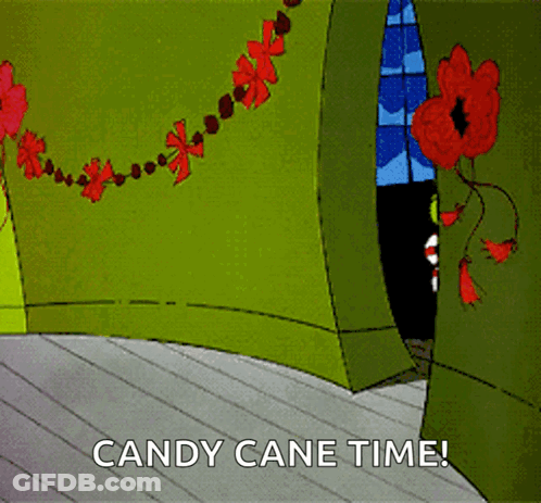 A Cartoon Says Candy Cane Time On The Bottom GIF