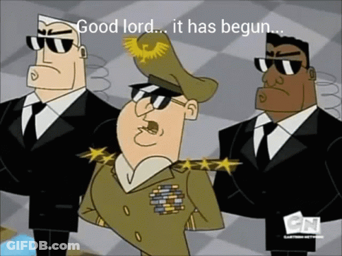 A Cartoon Says Good Lord It Has Begun On The Screen GIF