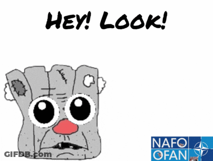 A Cartoon Says Hey Look An Idiot With An Arrow Pointing To The Right GIF