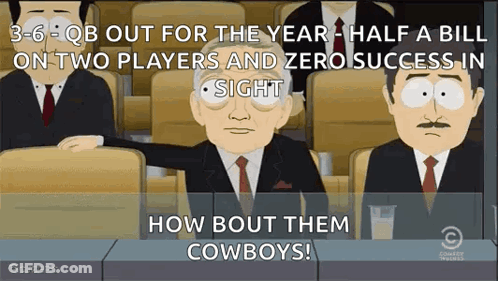 A Cartoon Says " How Bout Them Cowboys " In The Corner GIF