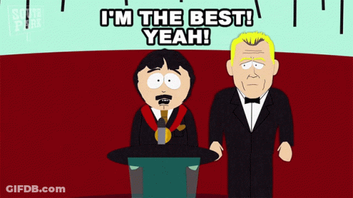 A Cartoon Says I 'M The Best Yeah While A Man In A Tuxedo Stands Behind Him GIF