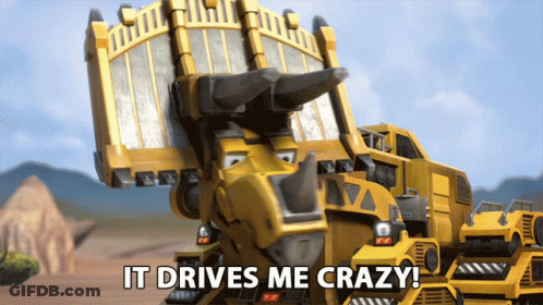 A Cartoon Says It Drives Me Crazy In Front Of A Yellow Truck GIF