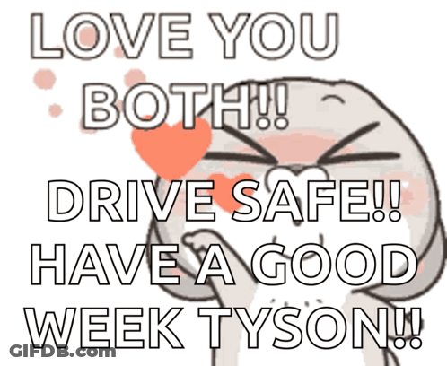 A Cartoon Says " Love You Both " And " Drive Safe " GIF