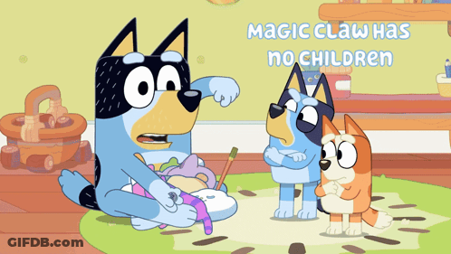 A Cartoon Says Magic Claw Has No Children On It GIF