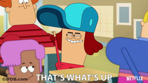 A Cartoon Says That 'S What 'S Up In Front Of A Group Of People GIF