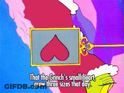 A Cartoon Says That The Grinch 'S Small Heart Grew 3 Sizes That Day GIF