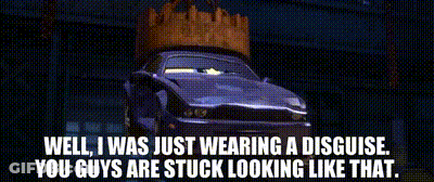 A Cartoon Scene From Cars With A Quote That Says Well I Was Just Wearing A Disguise GIF