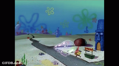 A Cartoon Scene From Spongebob Squarepants Shows Spongebob Blowing A Soap Bubble GIF