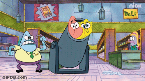 A Cartoon Scene From Spongebob Squarepants With A Sign That Says Nick GIF
