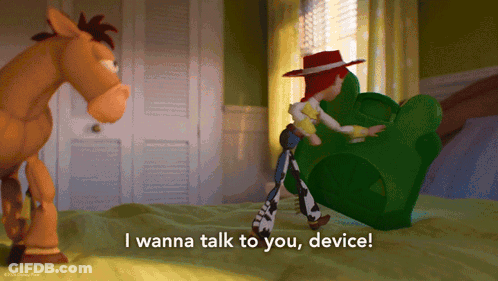 A Cartoon Scene From Toy Story With The Words I Wanna Talk To You Device At The Bottom GIF