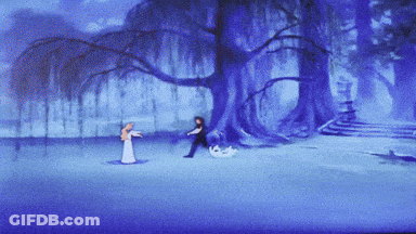 A Cartoon Scene Of A Man And A Woman In A Forest GIF