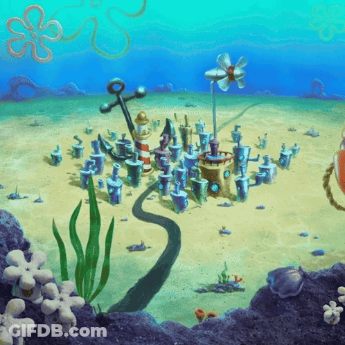 A Cartoon Scene Of Spongebob Squarepants With A Flower And Anchors GIF